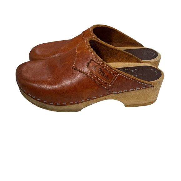 Skandals vintage brown leather wooden Swedish clogs size 37 - Picture 3 of 7